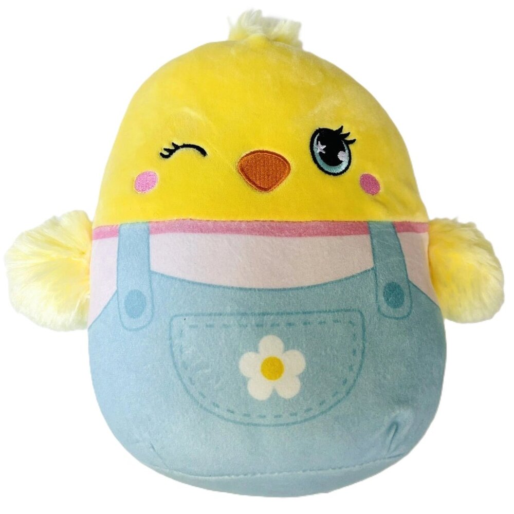 Squishmallows 10’’ Aimee the Chick Easter Spring Overalls Winking Plush Kellytoy